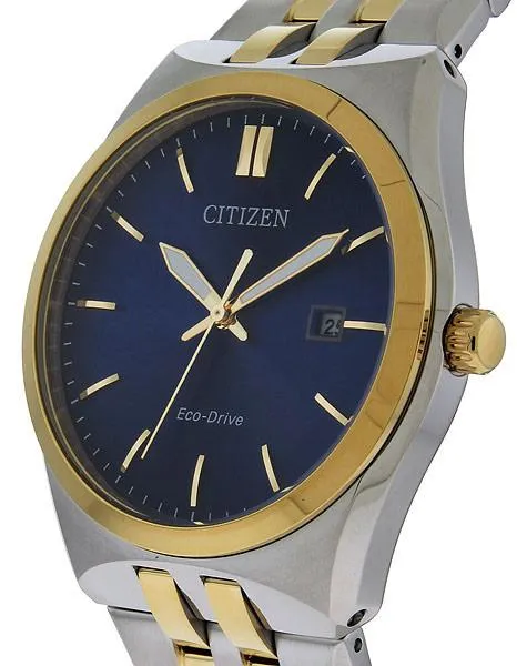 Citizen Eco-Drive Mens Corso Watch - Two-Tone Case & Bracelet - Blue Dial - Date