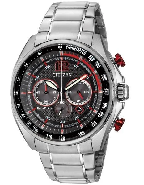 Citizen Mens DRIVE WDR Eco-Drive Chronograph - Red Accents - Gray Dial