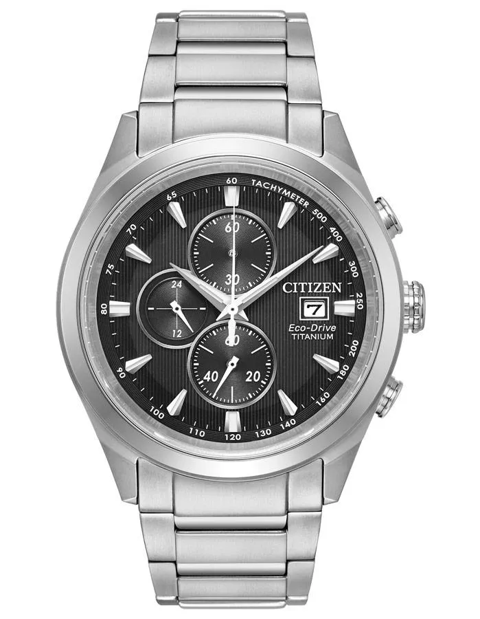 Citizen Mens Titanium Chandler Chronograph - Black Dial - Bracelet - Date - 24hr