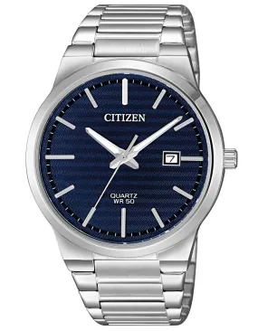 Citizen Quartz Mens Watch - Stainless Steel - Blue Dial - Date - Bracelet