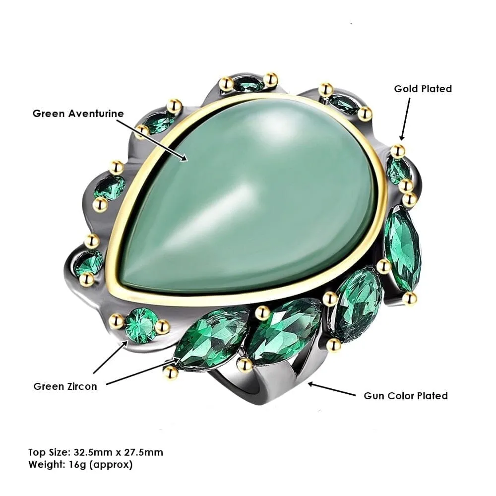 Classic Fall Winter Big Green Aventurine Ring