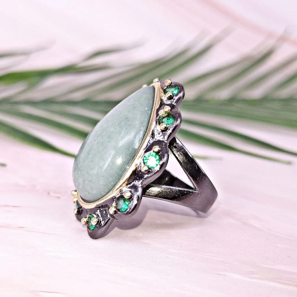 Classic Fall Winter Big Green Aventurine Ring