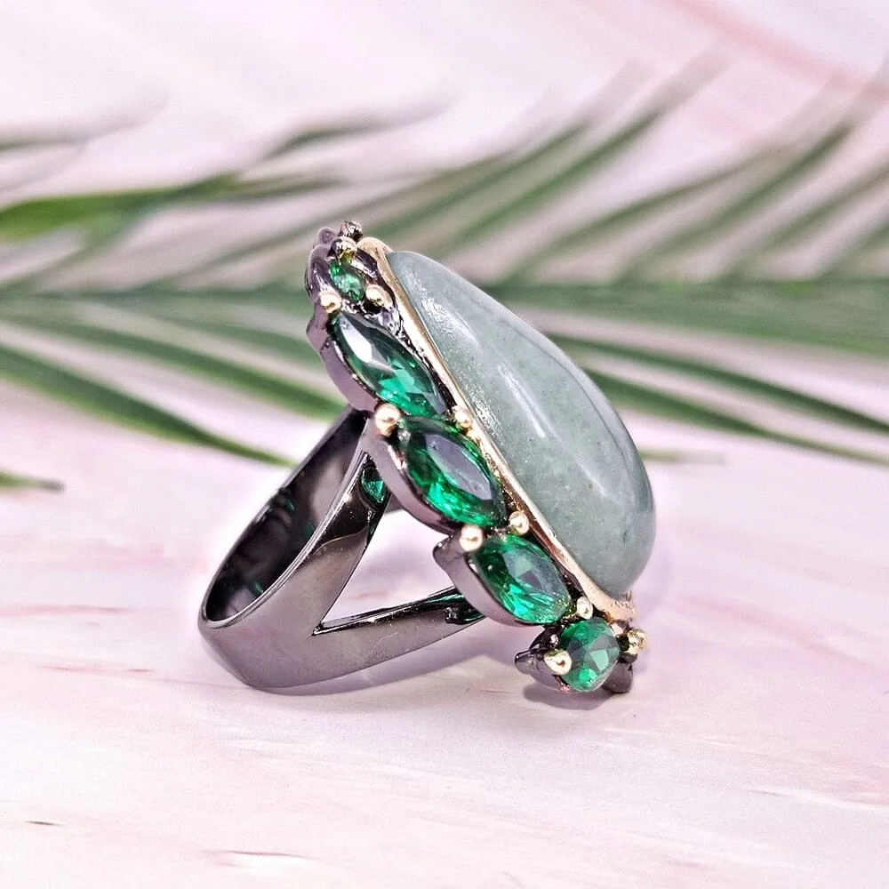 Classic Fall Winter Big Green Aventurine Ring