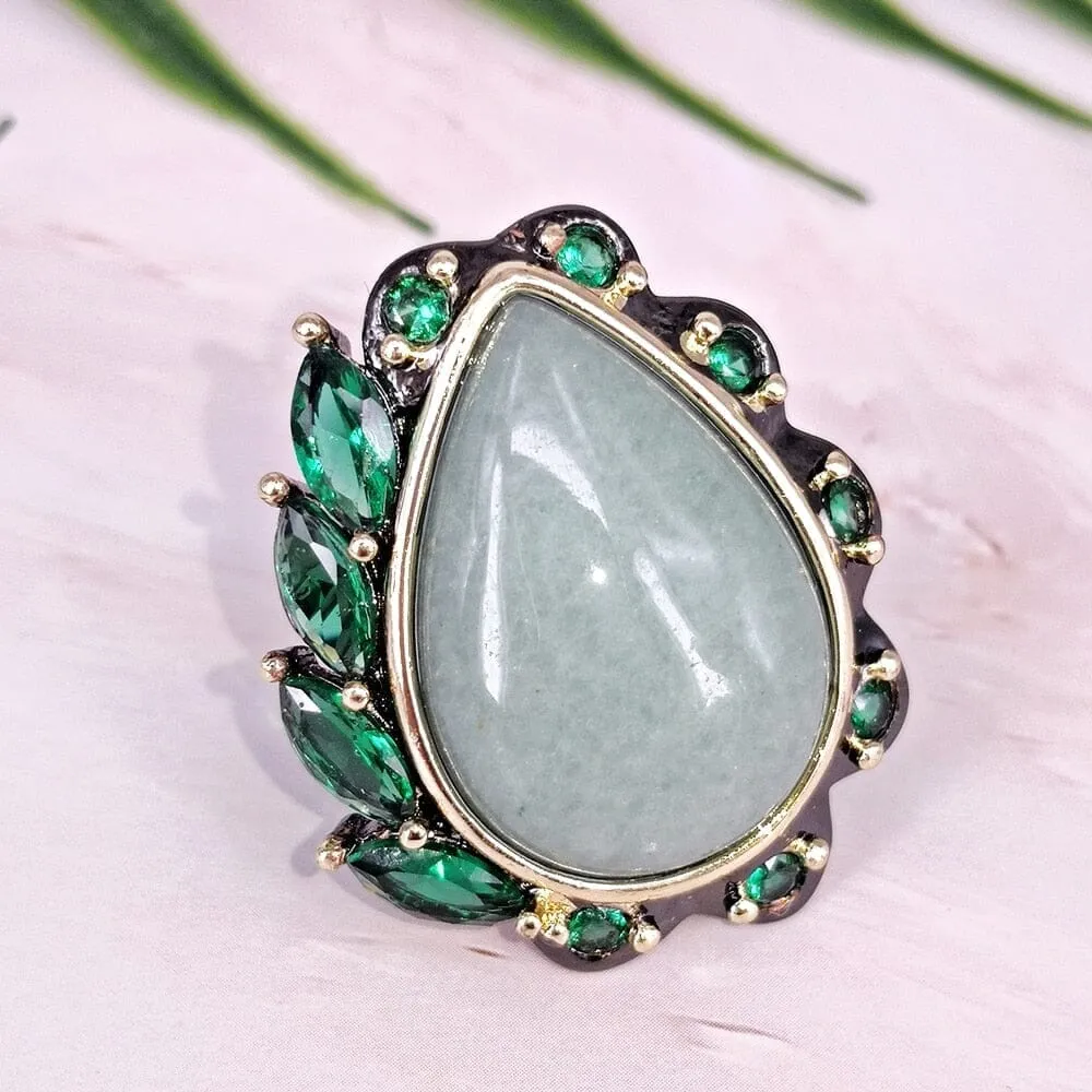 Classic Fall Winter Big Green Aventurine Ring