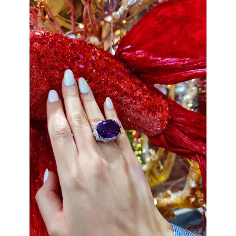 Classic Luxury Fashion Purple Oval Stone Ring