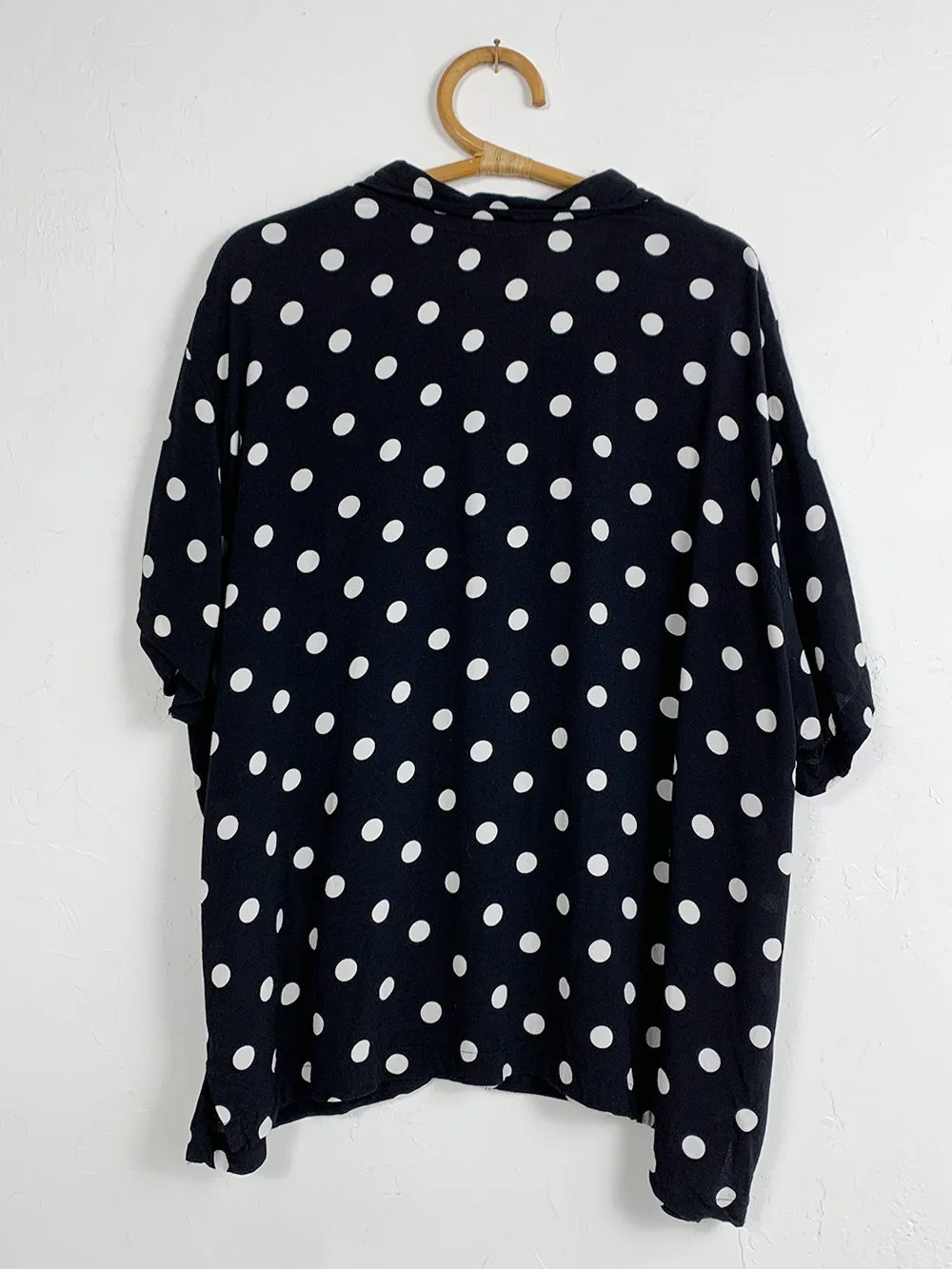 ClioII Black and White Polka Dot Rayon Button Up