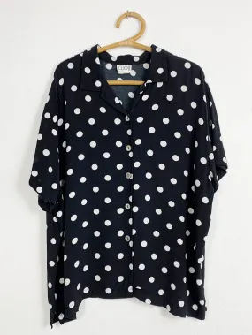 ClioII Black and White Polka Dot Rayon Button Up