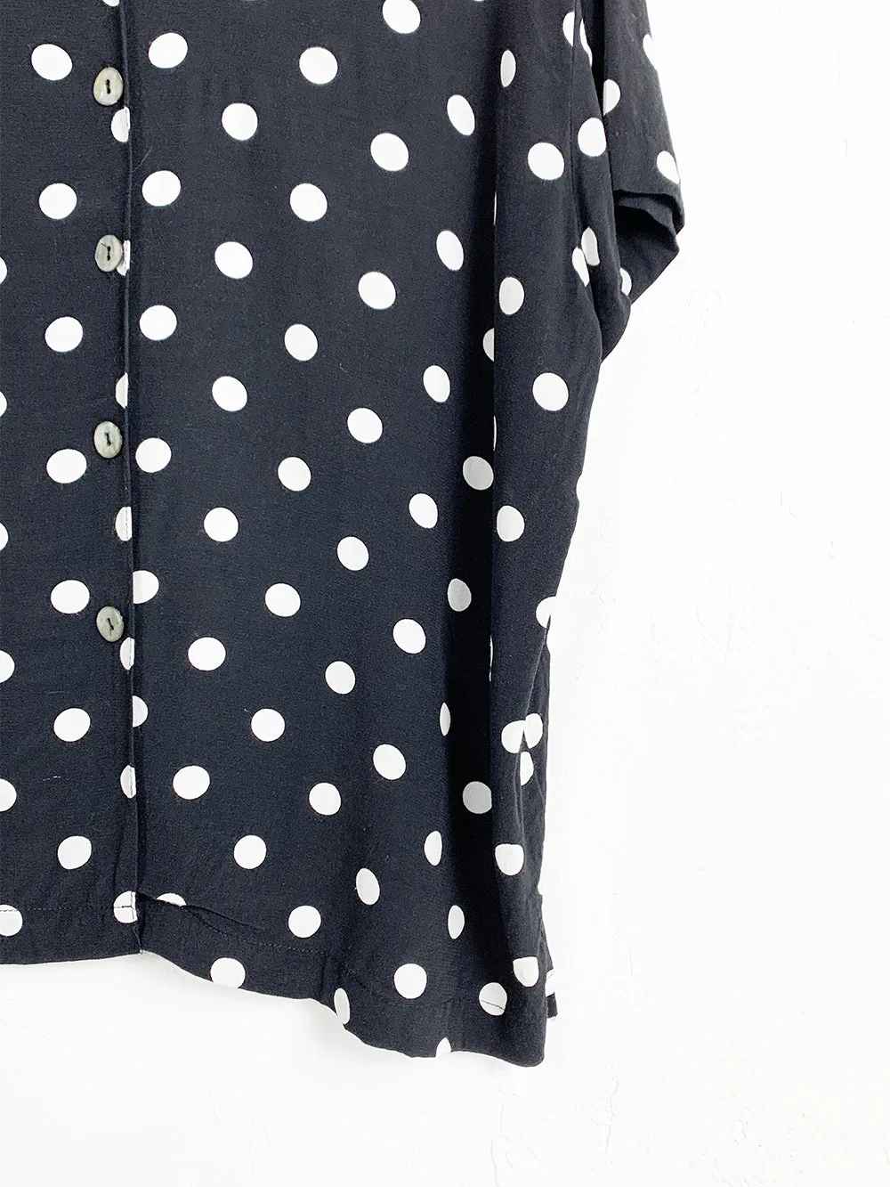 ClioII Black and White Polka Dot Rayon Button Up