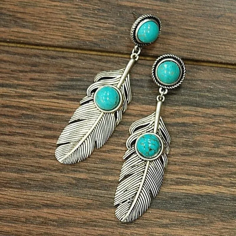 Coconut Palm Leaf Turquoise Drop Earrings