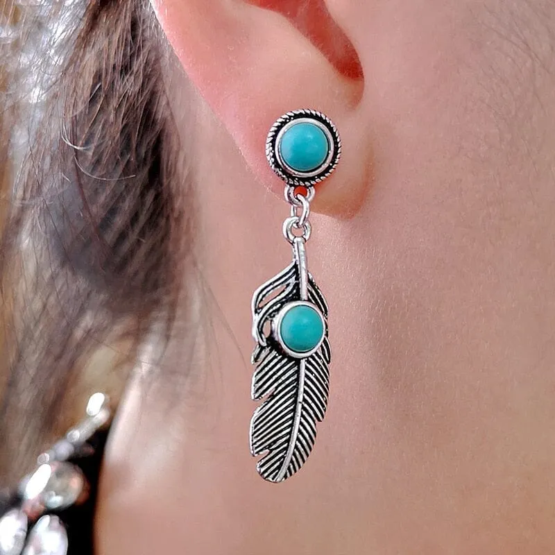 Coconut Palm Leaf Turquoise Drop Earrings