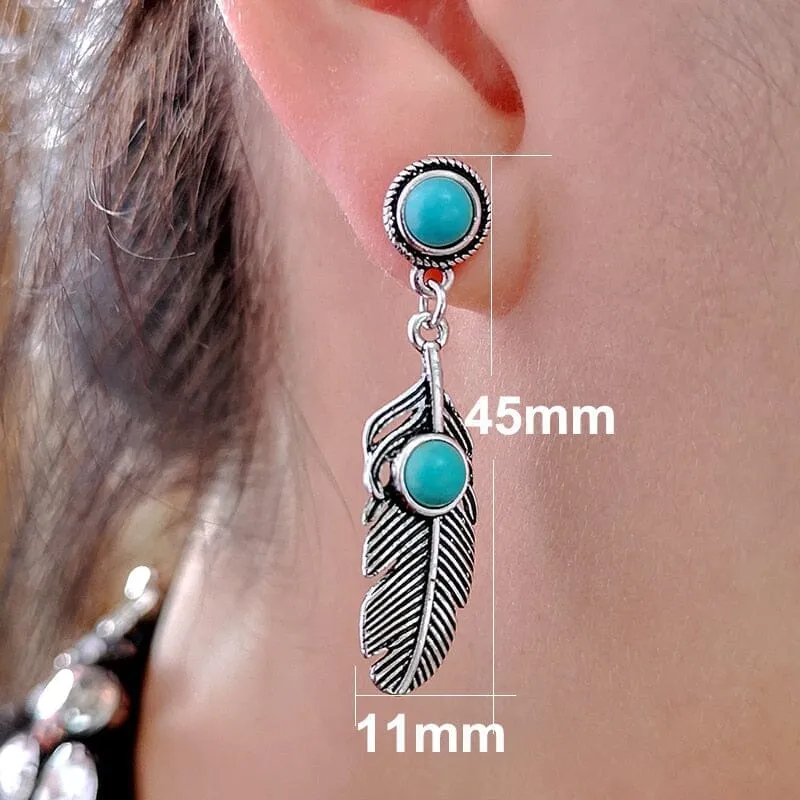 Coconut Palm Leaf Turquoise Drop Earrings