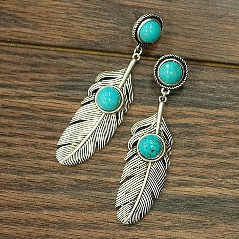 Coconut Palm Leaf Turquoise Drop Earrings