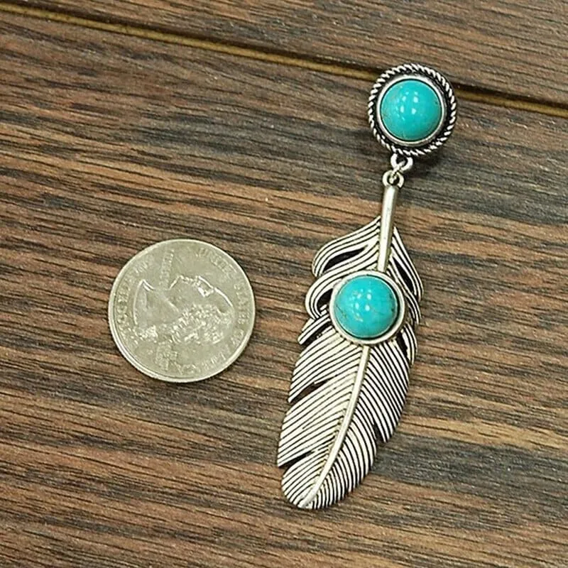 Coconut Palm Leaf Turquoise Drop Earrings