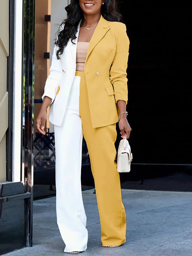 Color Block Casual Blazer Set