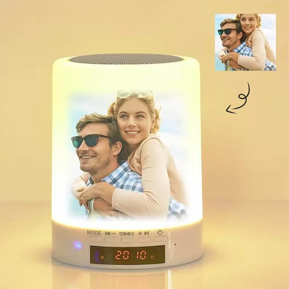 Custom Photo Wireless Speaker Bluetooth Music Player Creative Touch Pat Light Colorful LED Night Light Alarm Clock Table Lamp