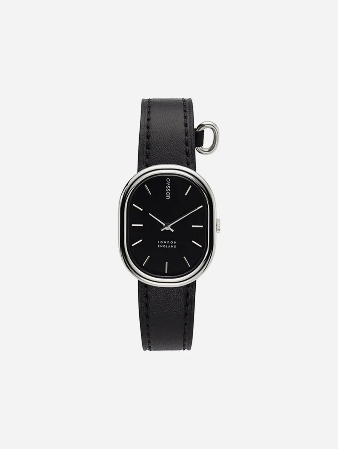 CYS1 Watch with Black & Silver Dial | Black Vegan Leather Strap