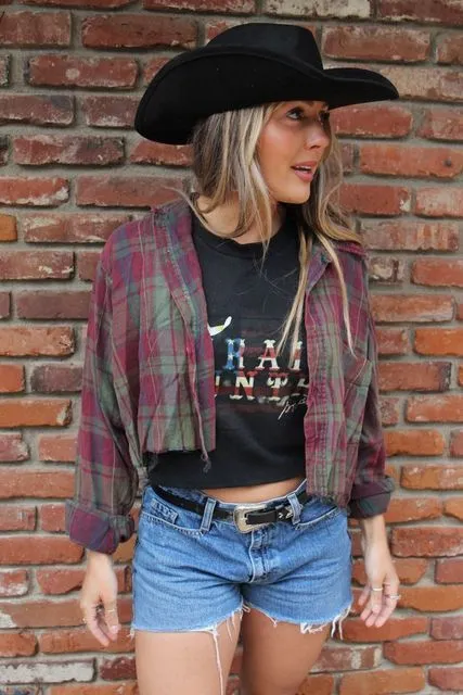 Def Leppard Acid Wash Cropped Flannel