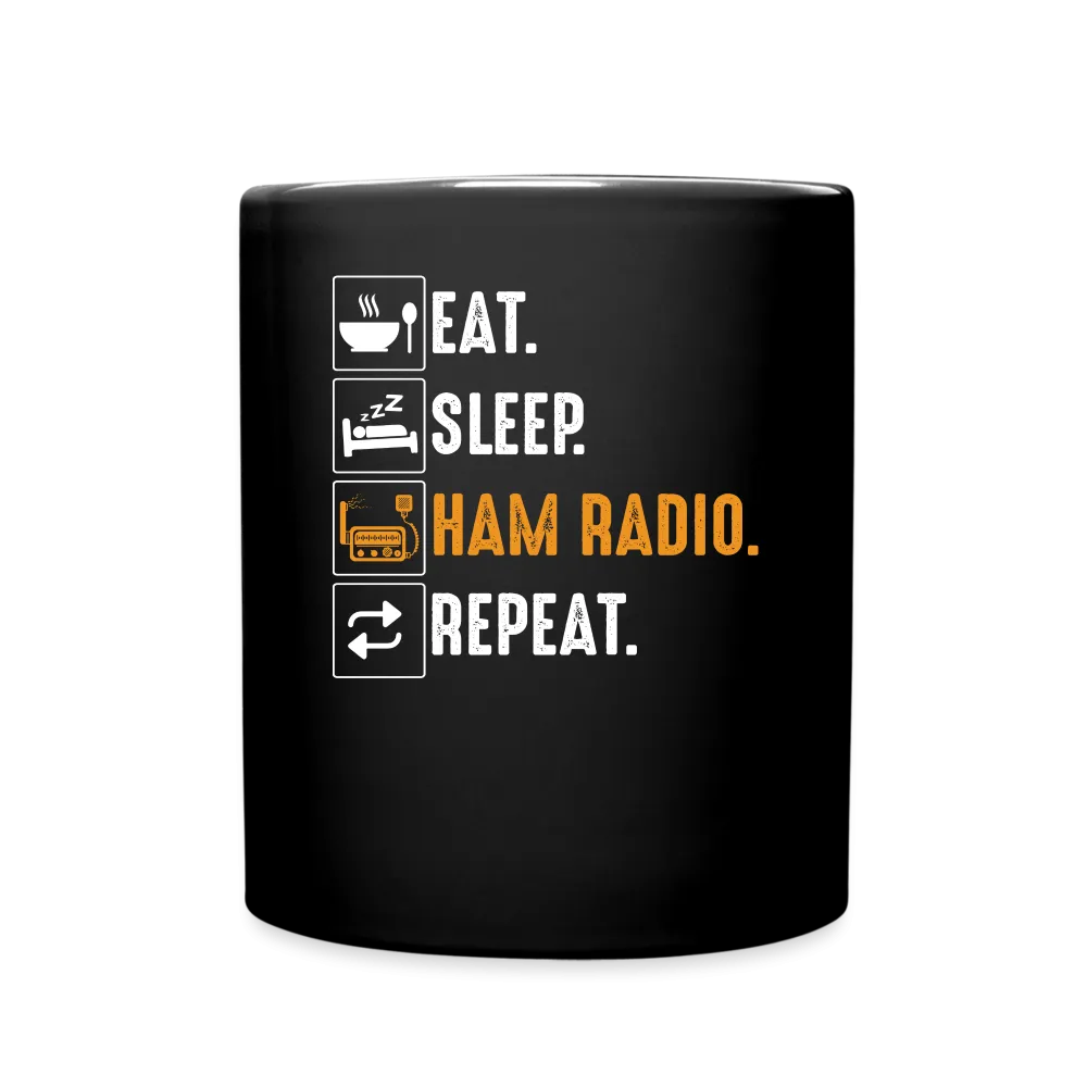 Dialled-In Daily: 'Eat. Sleep. Ham Radio. Repeat.' - Black Ceramic Mug