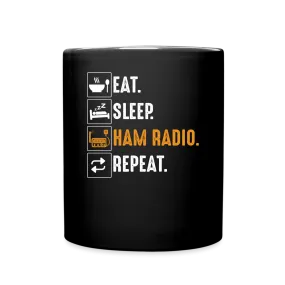 Dialled-In Daily: 'Eat. Sleep. Ham Radio. Repeat.' - Black Ceramic Mug