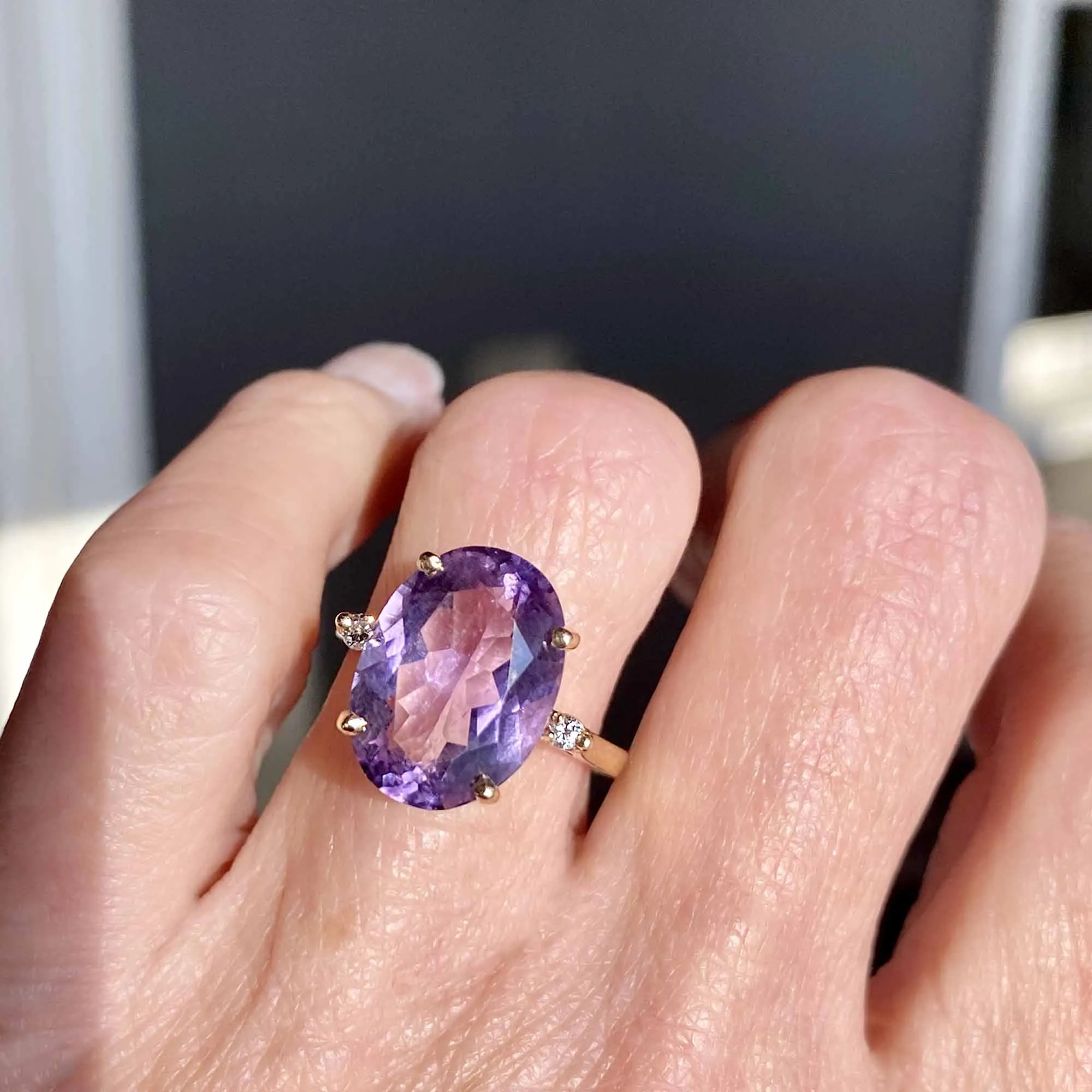 Diamond Light Purple Amethyst Ring in 14K Gold