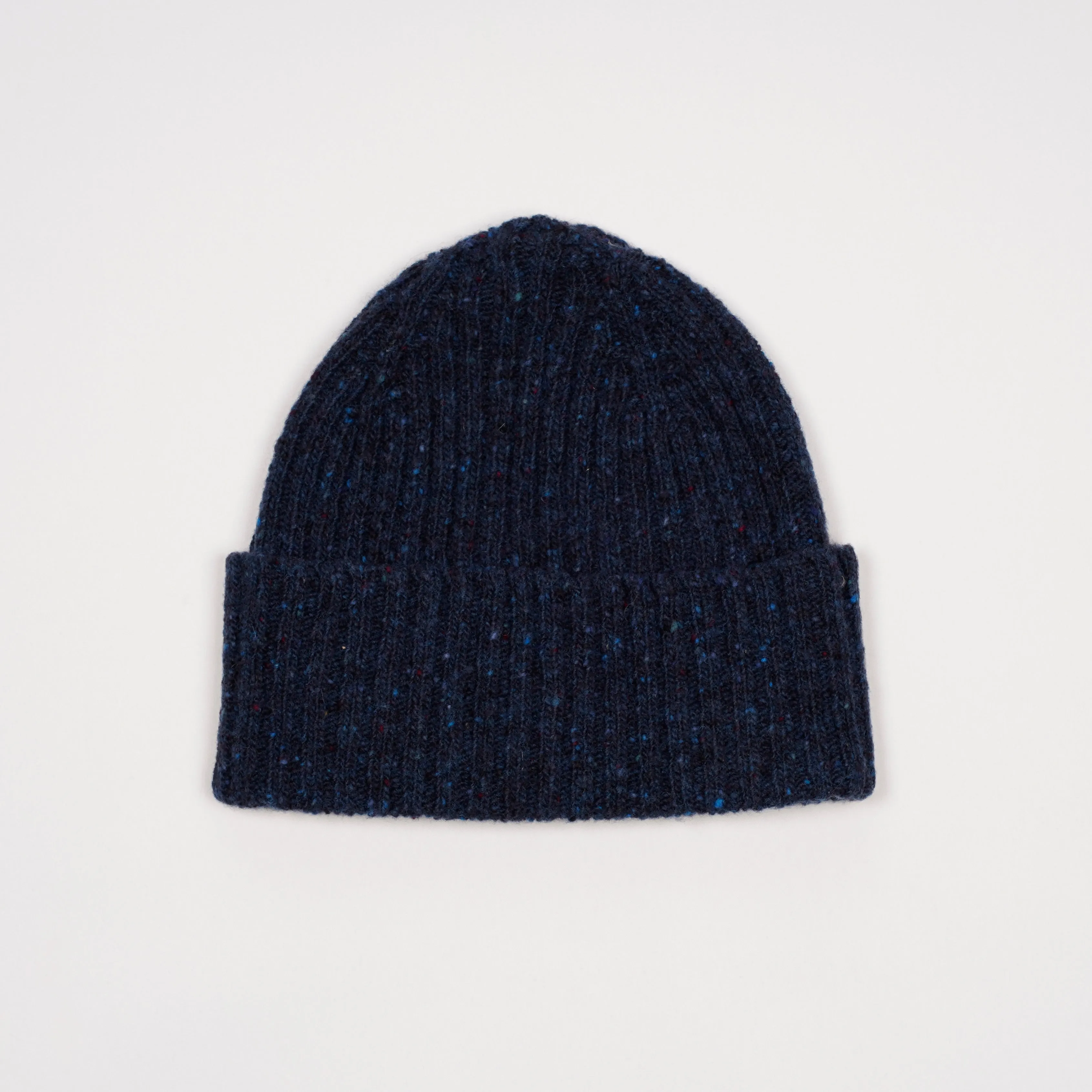 Drake's Donegal Ribbed Merino Beanie / Navy