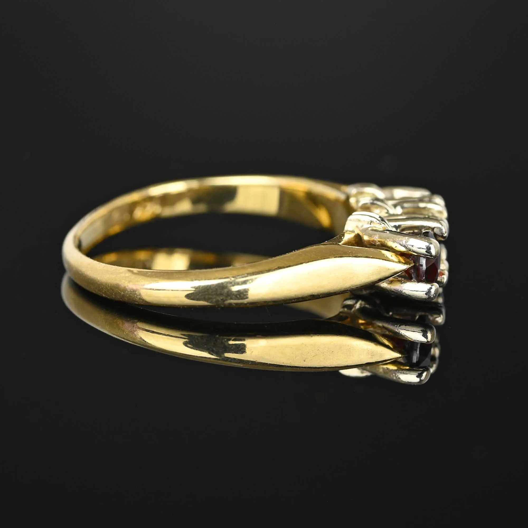 Estate Three Stone 14K Gold Diamond Garnet Ring