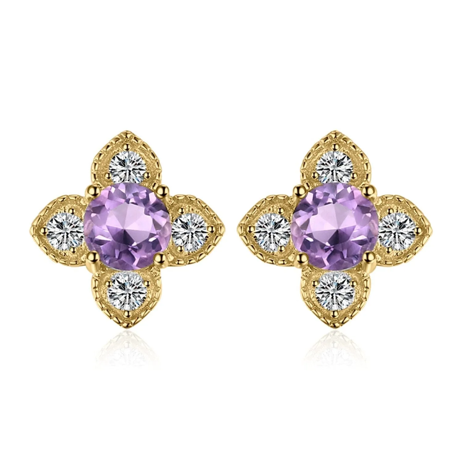 Fine Flower Amethyst Silver Stud Earrings