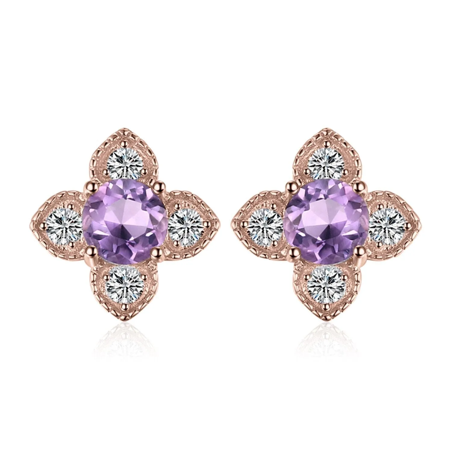 Fine Flower Amethyst Silver Stud Earrings