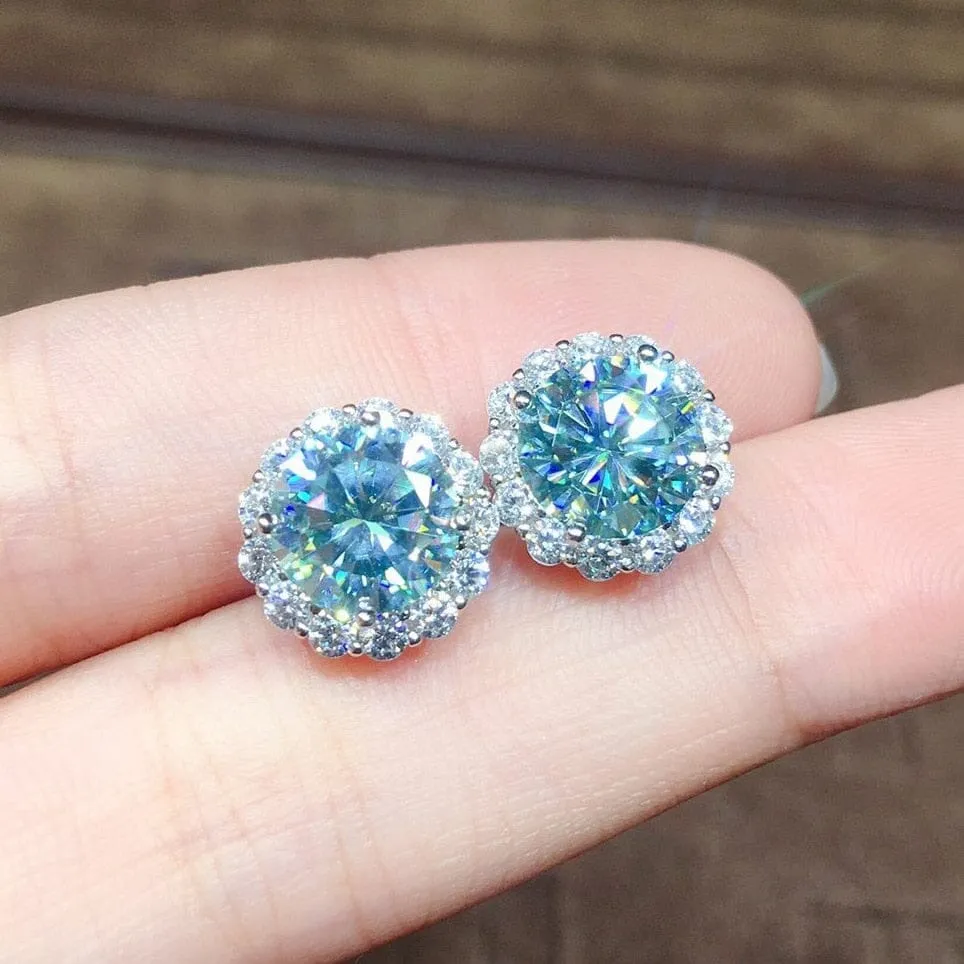 Flower 1ct Aquamarine CZ Stud Earrings