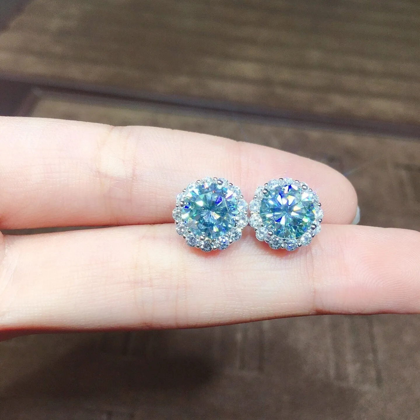 Flower 1ct Aquamarine CZ Stud Earrings