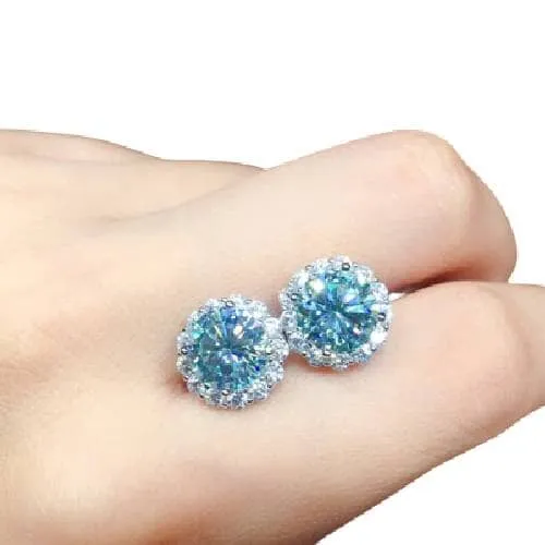 Flower 1ct Aquamarine CZ Stud Earrings