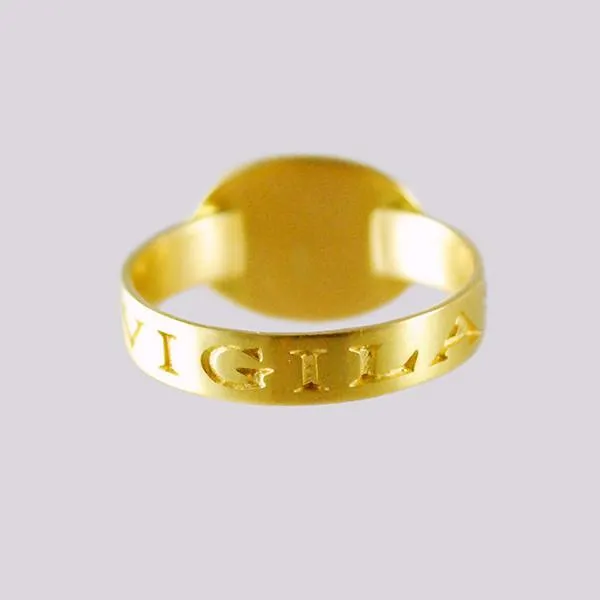 Gabriella Kiss 10k Small Eye Love Token Ring Inscribed with Invigilare