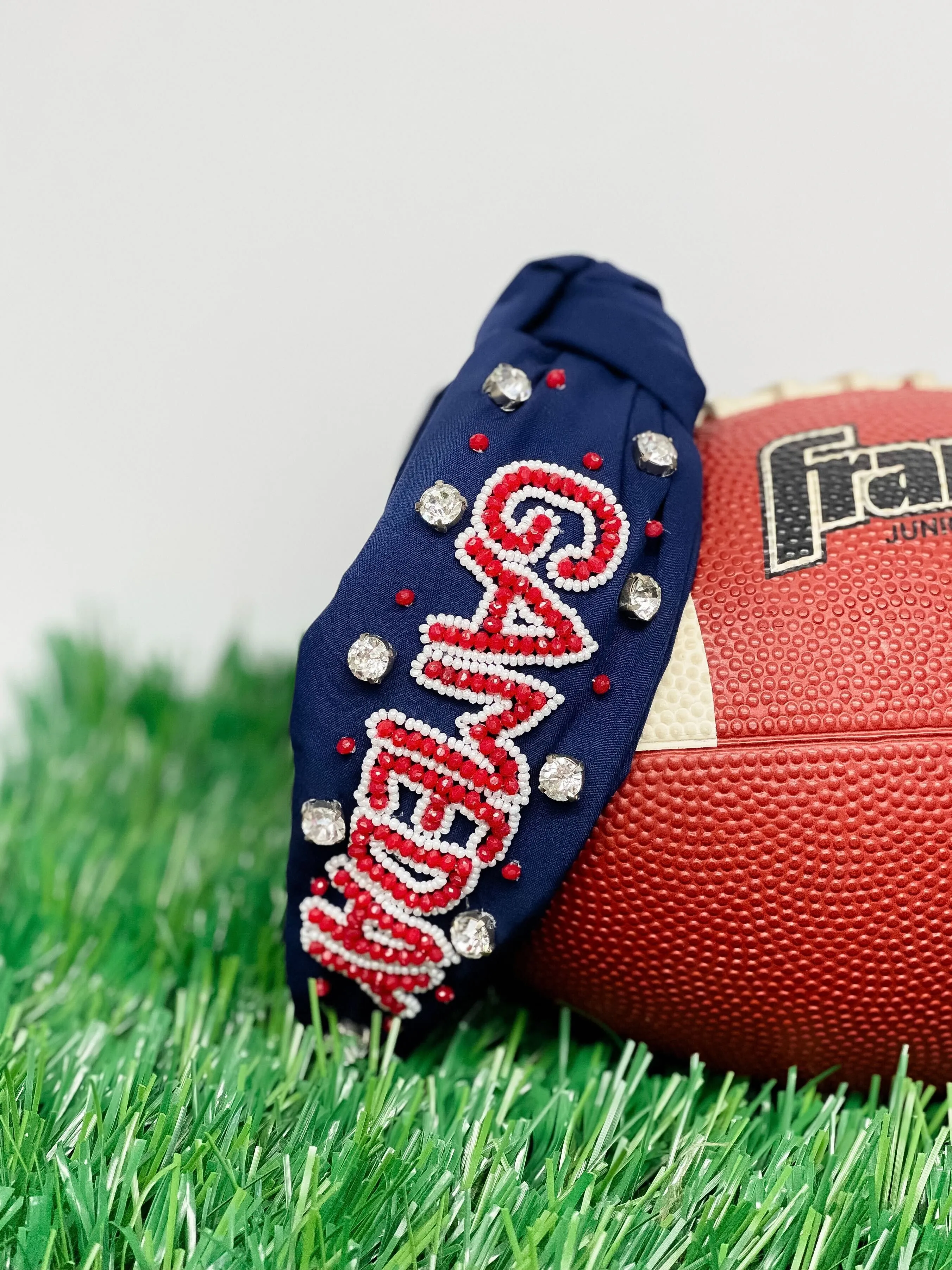 'Game Day' Embellished Headband - Navy Blue & Red