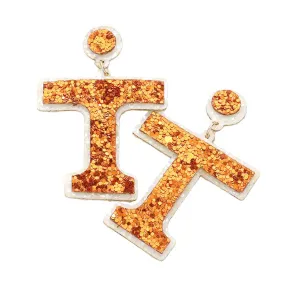 Game Day Glittered T Monogram Dangle Earrings