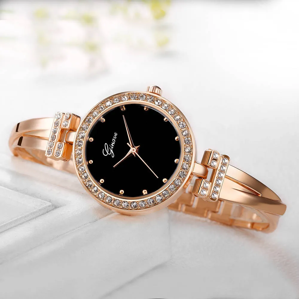 Ginave Watch Women Rose Gold Diamond Bracelet Watch Luxury Jewelry Ladies Female Girl Hour Casual Quartz Wristwatches 50pcs/lot