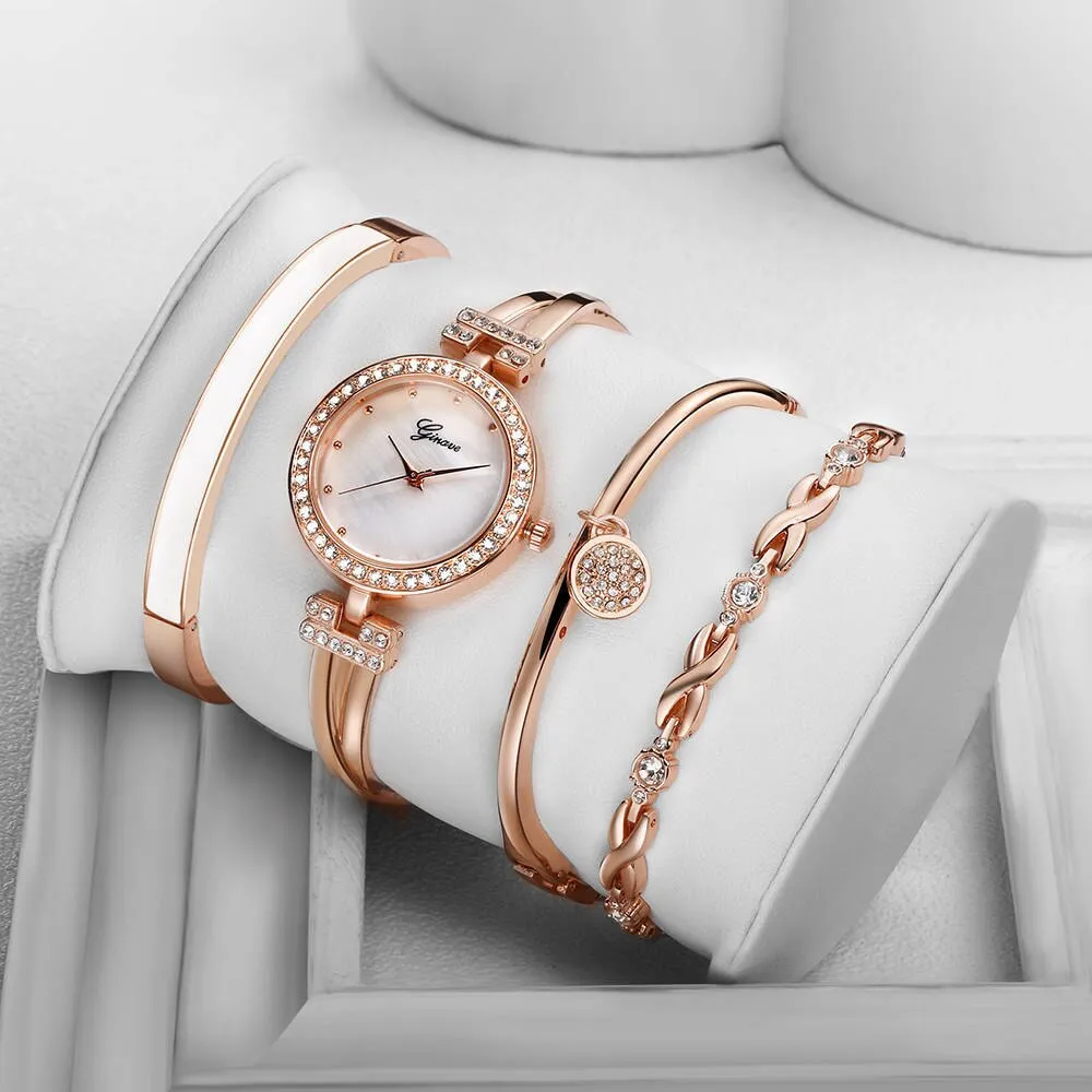 Ginave Watch Women Rose Gold Diamond Bracelet Watch Luxury Jewelry Ladies Female Girl Hour Casual Quartz Wristwatches 50pcs/lot