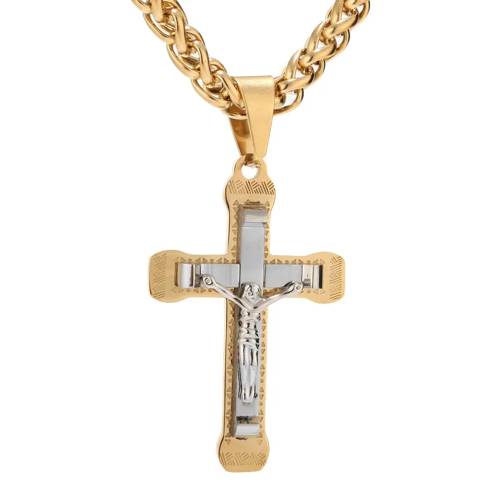 Gold/Silver Tone Stainless Steel Crucifix Pendant Necklace