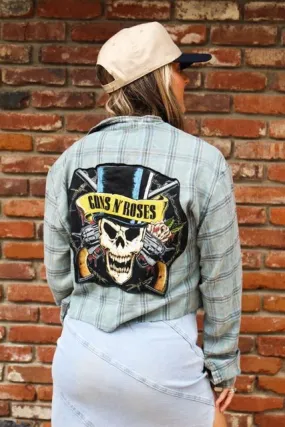 Guns N Roses Acid Wash Cropped Flannel