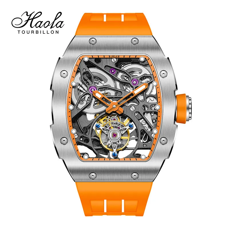 Haofa 1908 Automatic Tourbillon Double Spring 72 Hours power free sprung  balance wheel Wathces rubber strap Sapphire Crystal