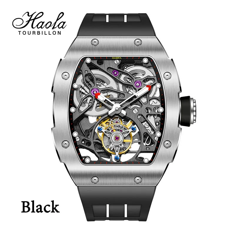 Haofa 1908 Automatic Tourbillon Double Spring 72 Hours power free sprung  balance wheel Wathces rubber strap Sapphire Crystal