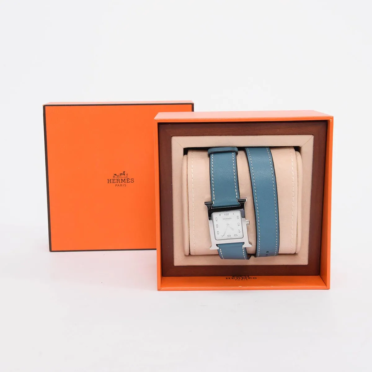 Hermes Blue Jean Swift Heure H Medium Model Watch