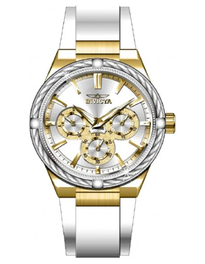 INVICTA Bolt Womens Watch - Gold-Tone Case - Cable Bezel - White Silicone Strap