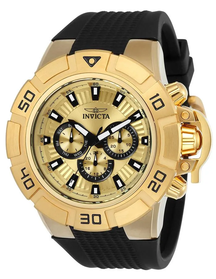 INVICTA I-Force Mens Day / Date Watch - Gold-Tone - Black Silicone Strap