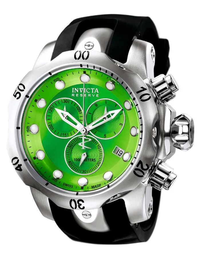 Invicta Mens Reserve Subaqua Venom Chronograph - Green Dial - Black Rubber