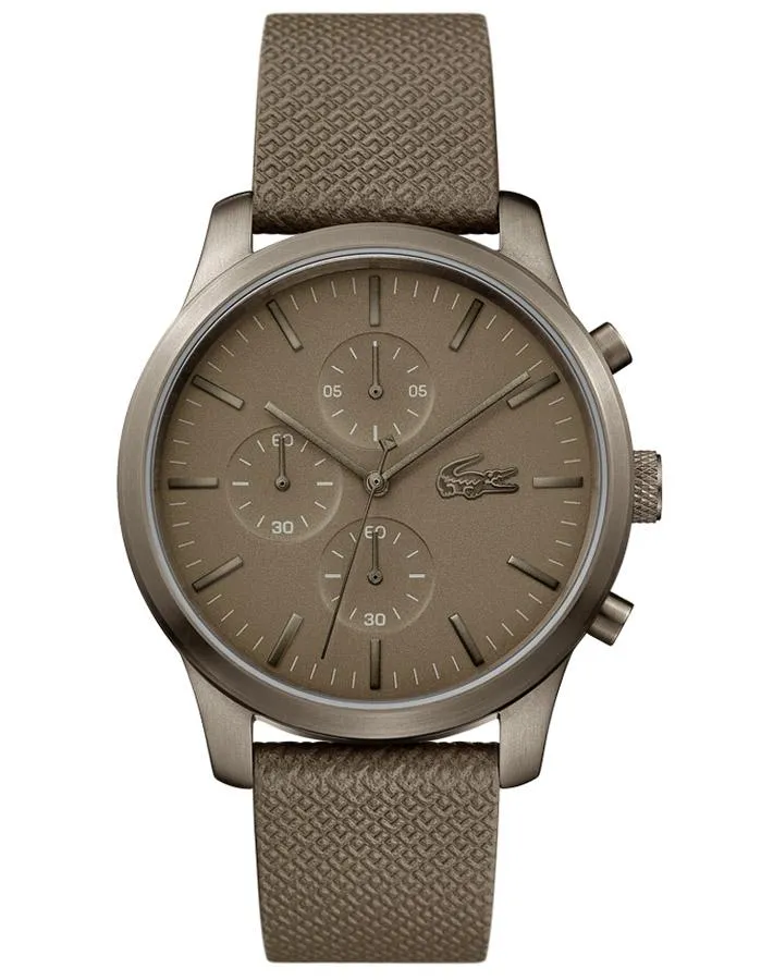 Lacoste 12.12 85th Anniversry Mens - Chronograph - Khaki Metal - Pique Leather