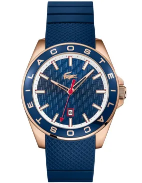 Lacoste Westport Mens Watch - Blue Dial & Strap - Rose Gold-Tone - Date - 50m