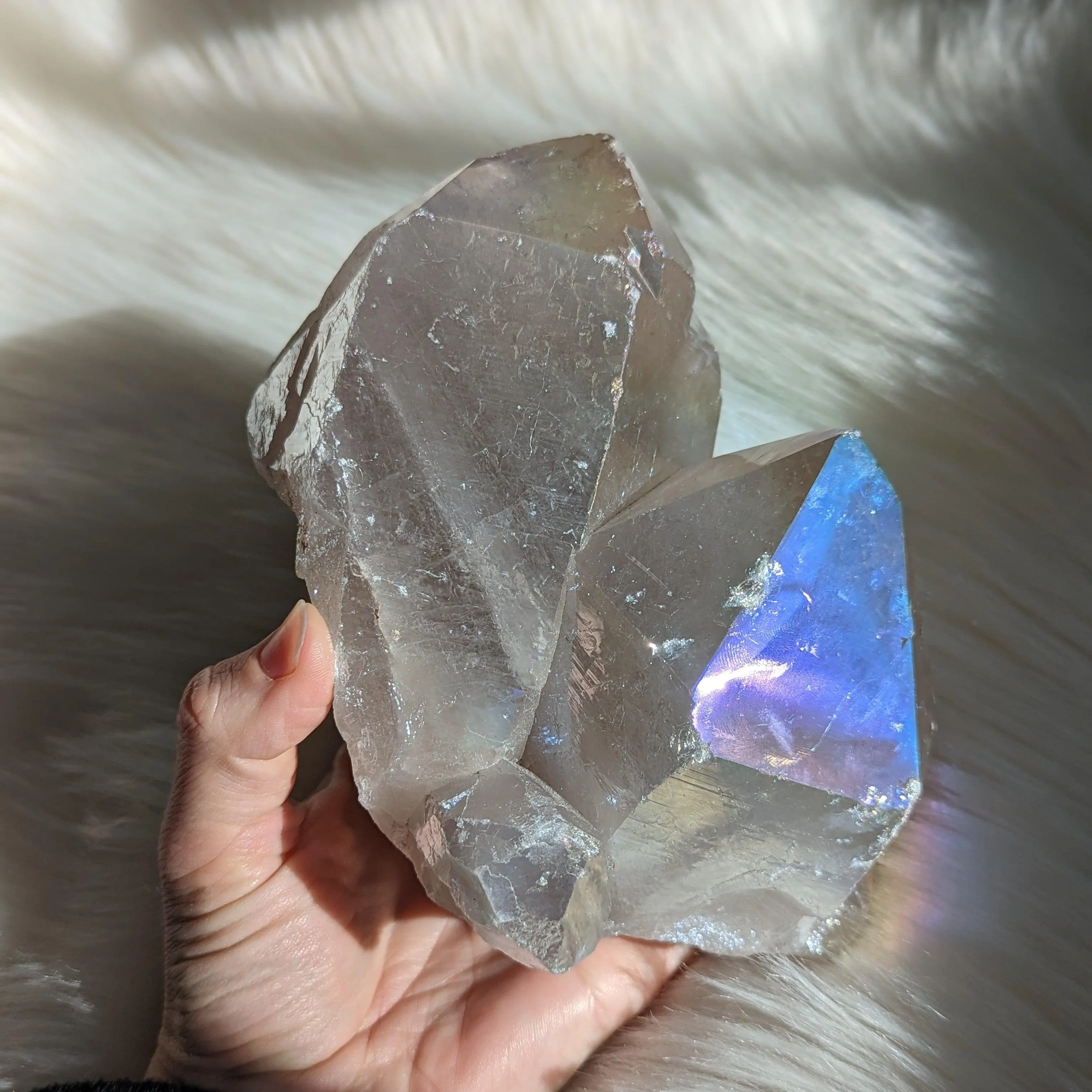 LARGE Gorgeous Pastel Rainbow Glow ANGEL AURA SMOKYQUARTZ Natural Crystal Generator Point