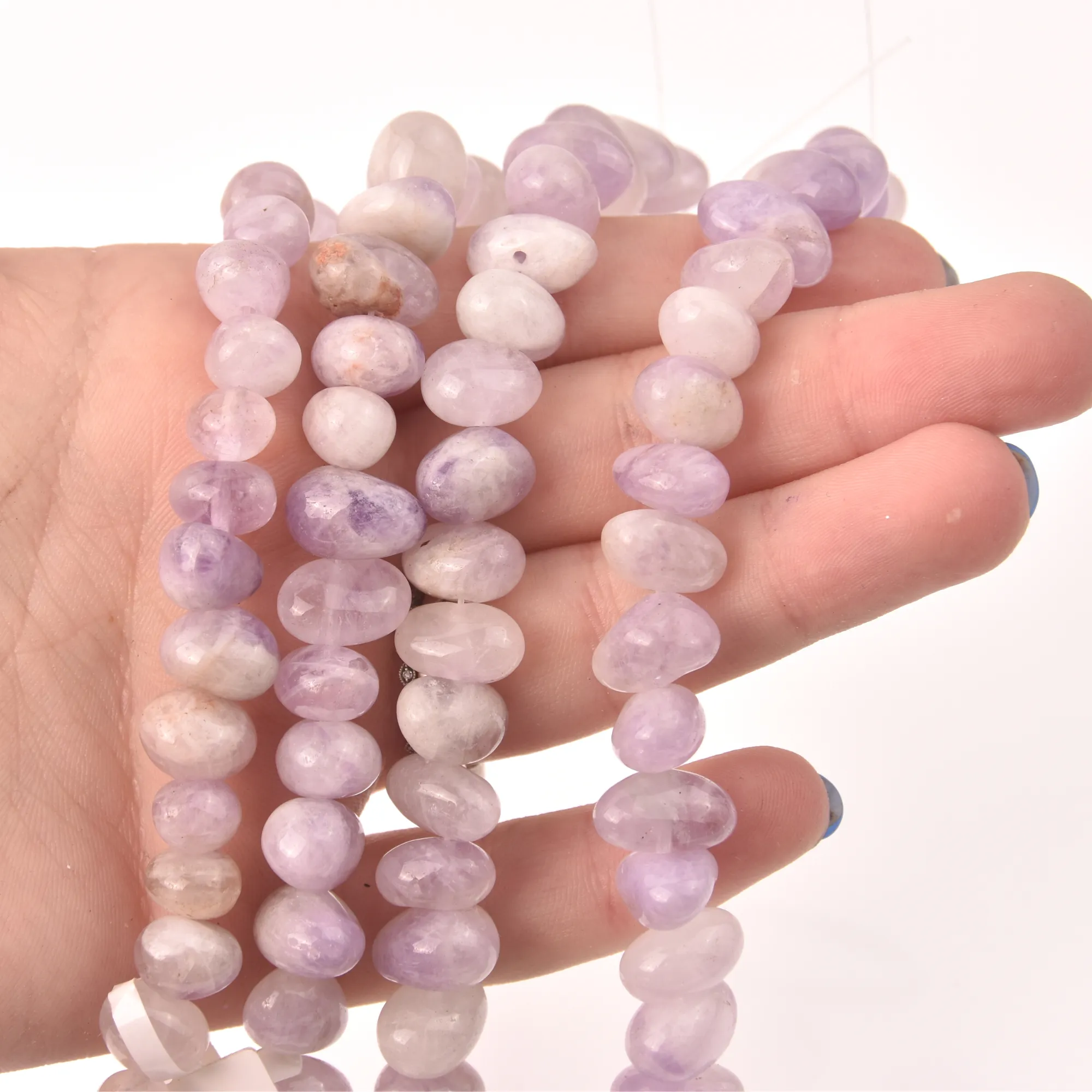 Lavender Quartz Pebble Cut Half Strand, Purple Gemstone Beads approx 12x8mm, 8 long gem0817