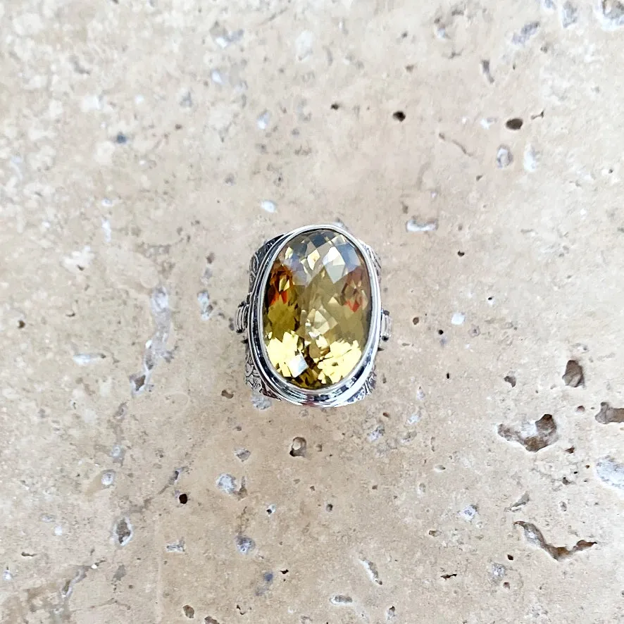 Lemon Quartz Oval Gemstone Ring - Kumari