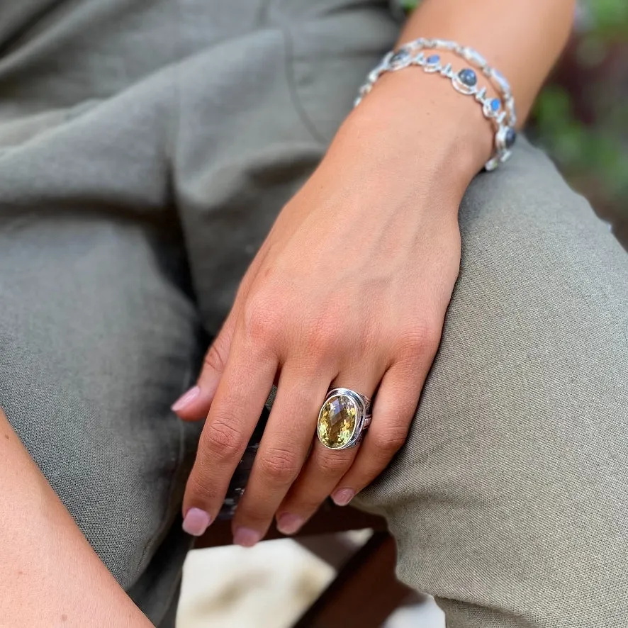 Lemon Quartz Oval Gemstone Ring - Kumari